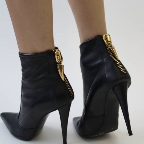 Giuseppe Zanotti Shoes - Giuseppe Zanotti Black Leather Heeled Ankle Boots Sz 37